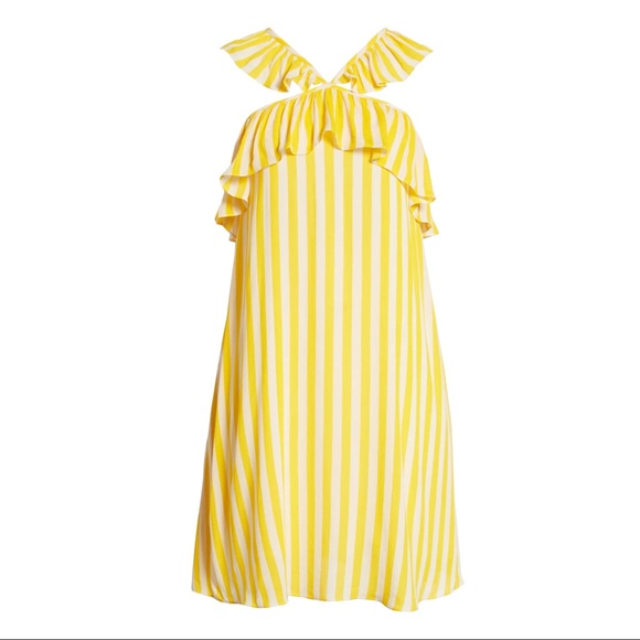 REBECCA MINKOFF YELLOW STRIPED RUFFLE MINI DRESS - Picture 11 of 12